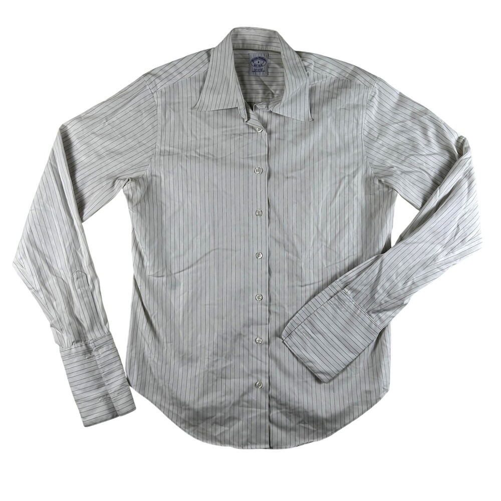 Brooks Brothers Shirt Womens 8 White Striped Semi-Fitted Button Front Top Cotton
